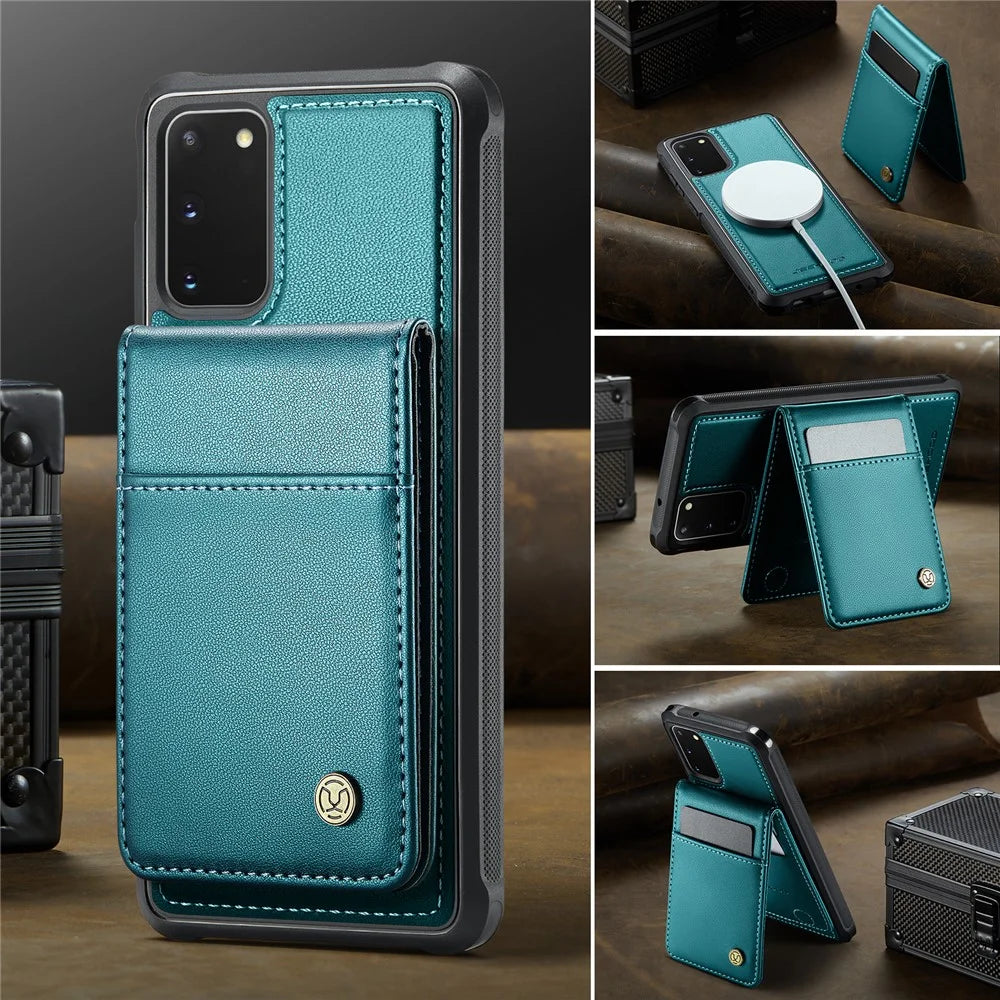 JEEHOOD For Samsung Galaxy S20 FE Leather Back Cover Magnetic Case  J06 Phone Case with Card Bag RFID Blocking - Blue - 4