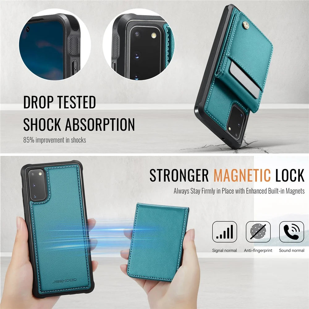 JEEHOOD For Samsung Galaxy S20 FE Leather Back Cover Magnetic Case  J06 Phone Case with Card Bag RFID Blocking - Blue - 5