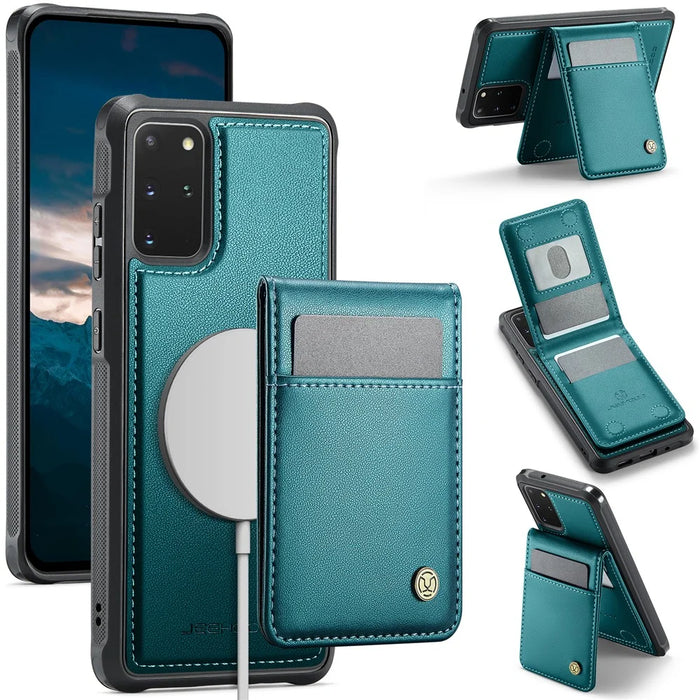 JEEHOOD For Samsung Galaxy S20 Plus 5G Leather Back Cover Magnetic Case  J06 Phone Case with Card Bag RFID Blocking - Blue - 1