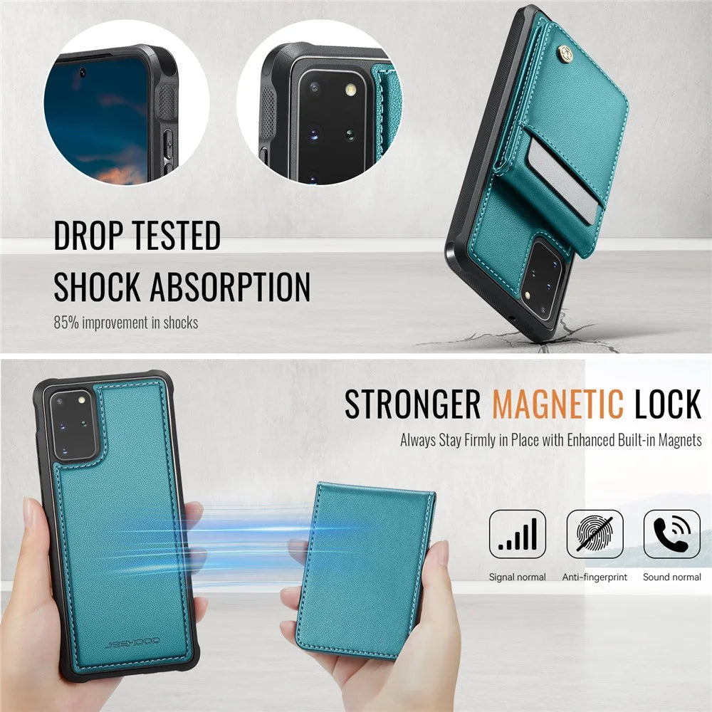 JEEHOOD For Samsung Galaxy S20 Plus 5G Leather Back Cover Magnetic Case  J06 Phone Case with Card Bag RFID Blocking - Blue - 5