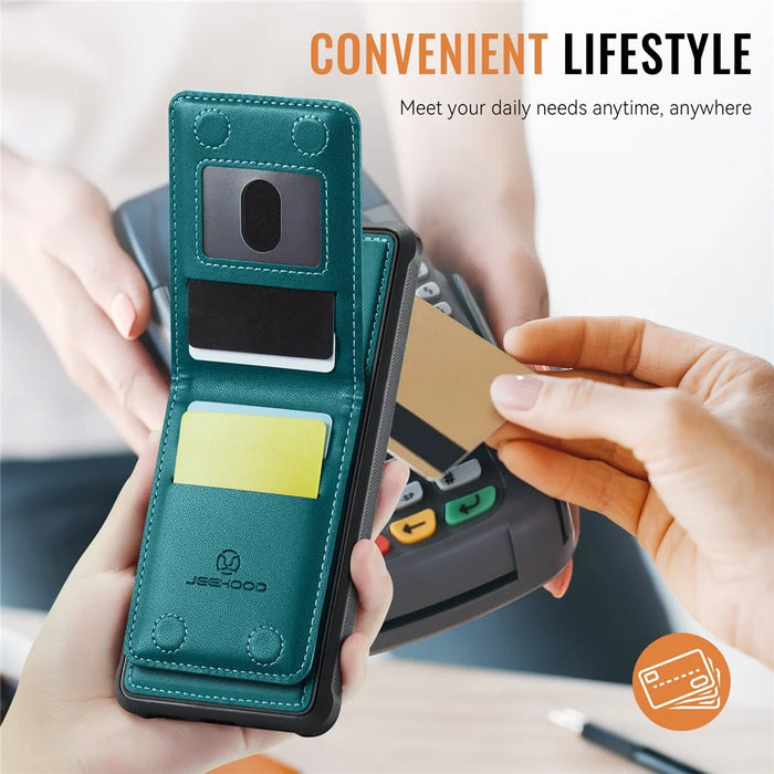 JEEHOOD For Samsung Galaxy S20 Plus 5G Leather Back Cover Magnetic Case  J06 Phone Case with Card Bag RFID Blocking - Blue - 7