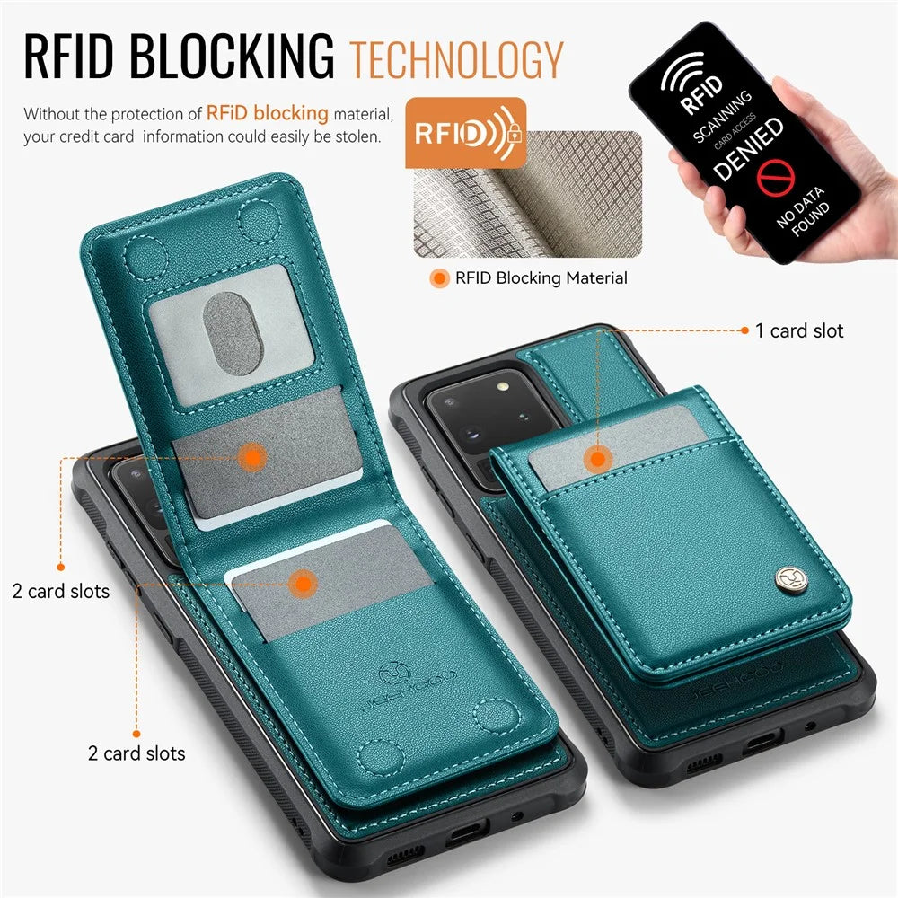 JEEHOOD For Samsung Galaxy S20 Ultra Leather Back Cover Magnetic Case  J06 Phone Case with Card Bag RFID Blocking - Blue - 3