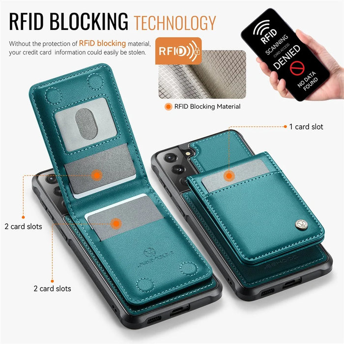 JEEHOOD For Samsung Galaxy S21 4G Leather Back Cover Magnetic Case  J06 Phone Case with Card Bag RFID Blocking - Blue - 3