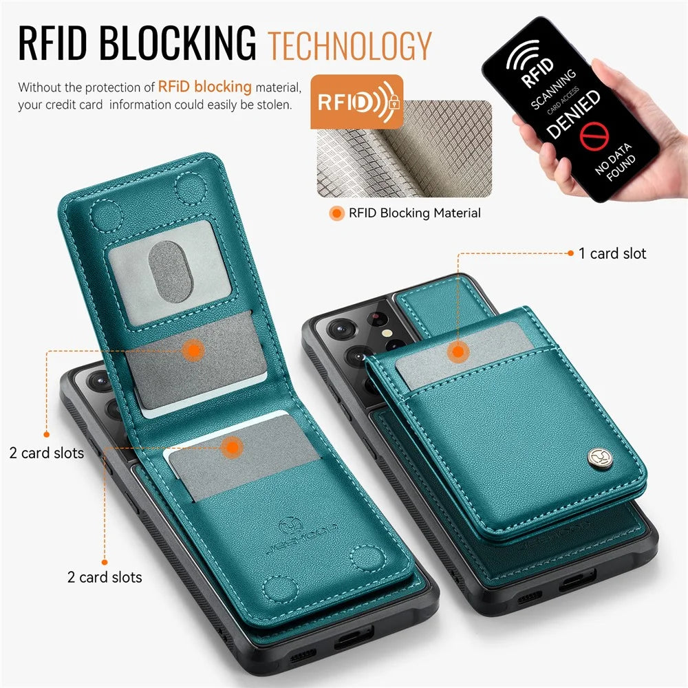 JEEHOOD For Samsung Galaxy S21 Ultra 5G Leather Back Cover Magnetic Case  J06 Phone Case with Card Bag RFID Blocking - Blue - 3