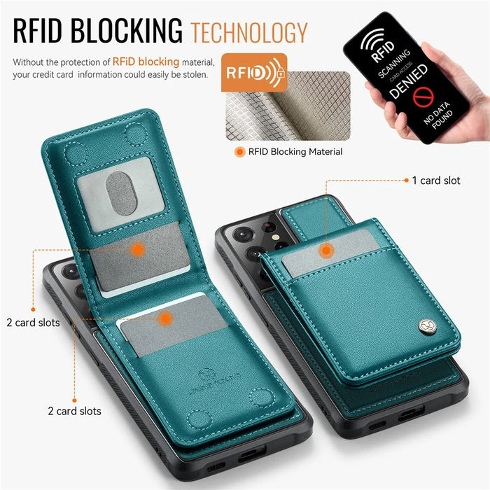 JEEHOOD For Samsung Galaxy S21 Ultra 5G Leather Back Cover Magnetic Case  J06 Phone Case with Card Bag RFID Blocking - Blue - 3