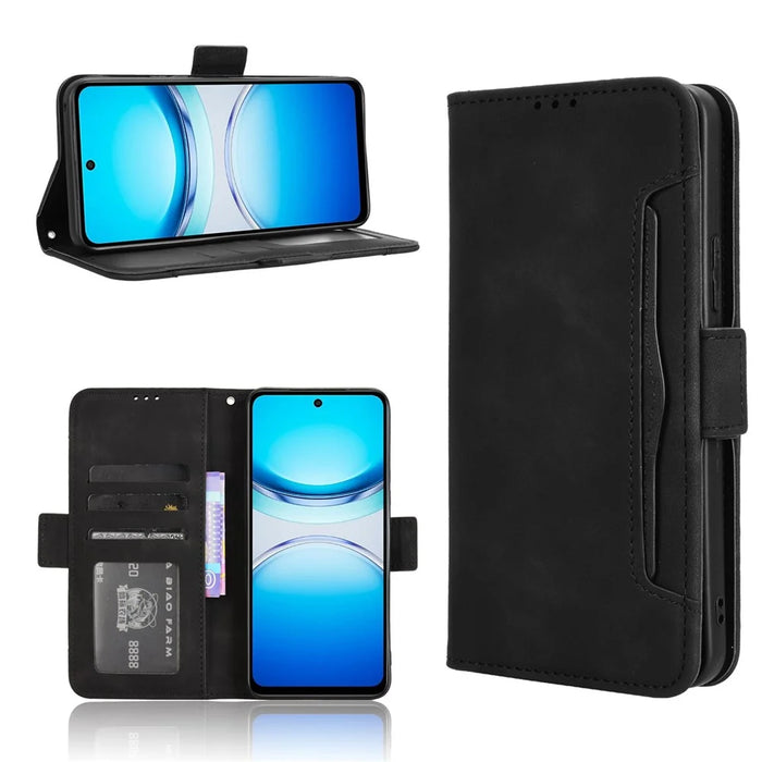 For vivo Y39 5G Leather Case Phone Wallet Cover with Multiple Card Slots - Black - 1