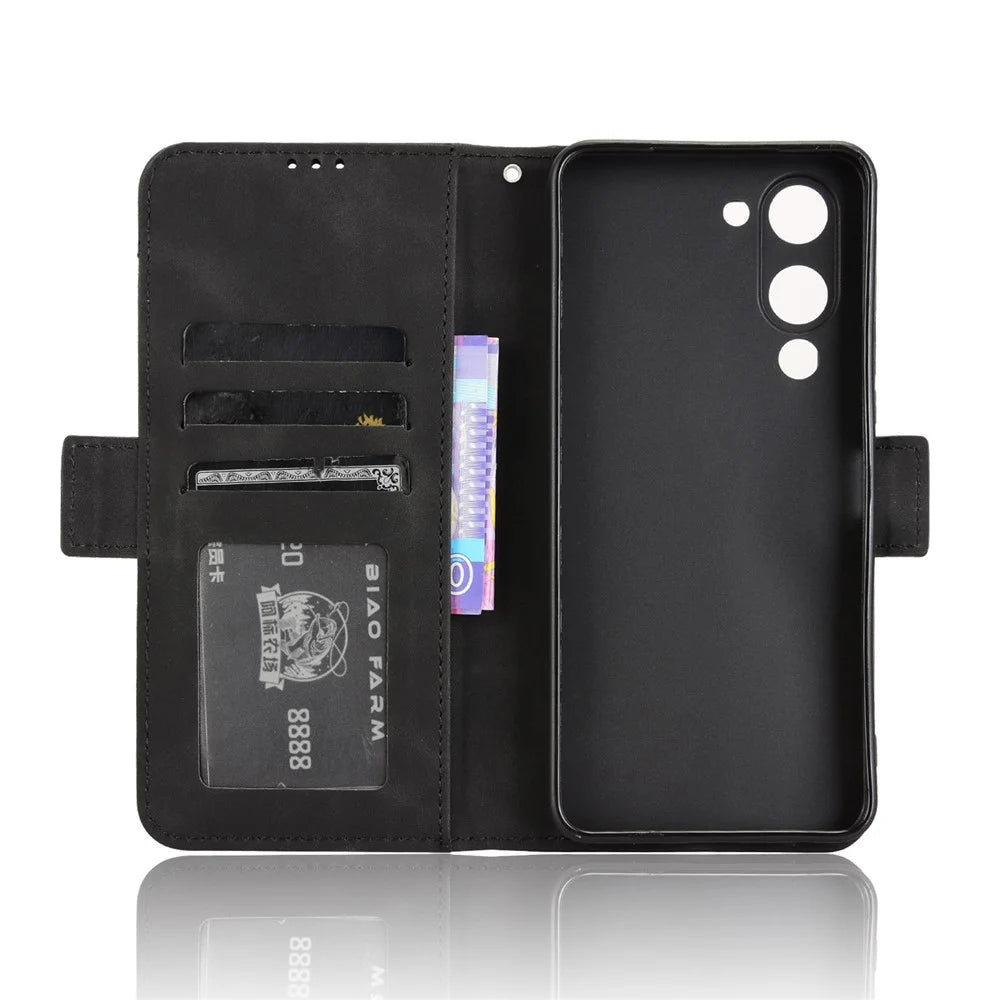 For vivo Y29s 5G / vivo Y04 4G Leather Case Phone Wallet Cover with Multiple Card Slots - Black - 6