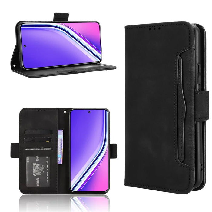 For Realme P3 Pro 5G Leather Case Phone Wallet Cover with Multiple Card Slots - Black - 1