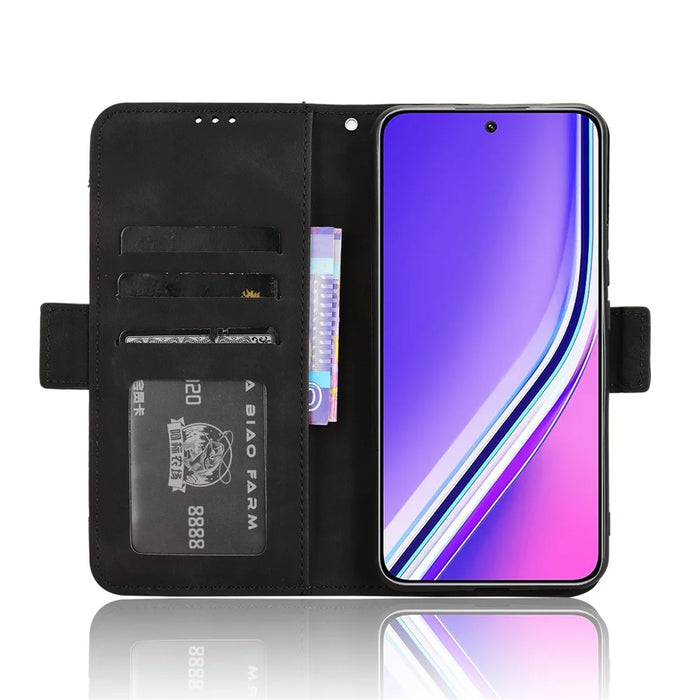 For Realme P3 Pro 5G Leather Case Phone Wallet Cover with Multiple Card Slots - Black - 5