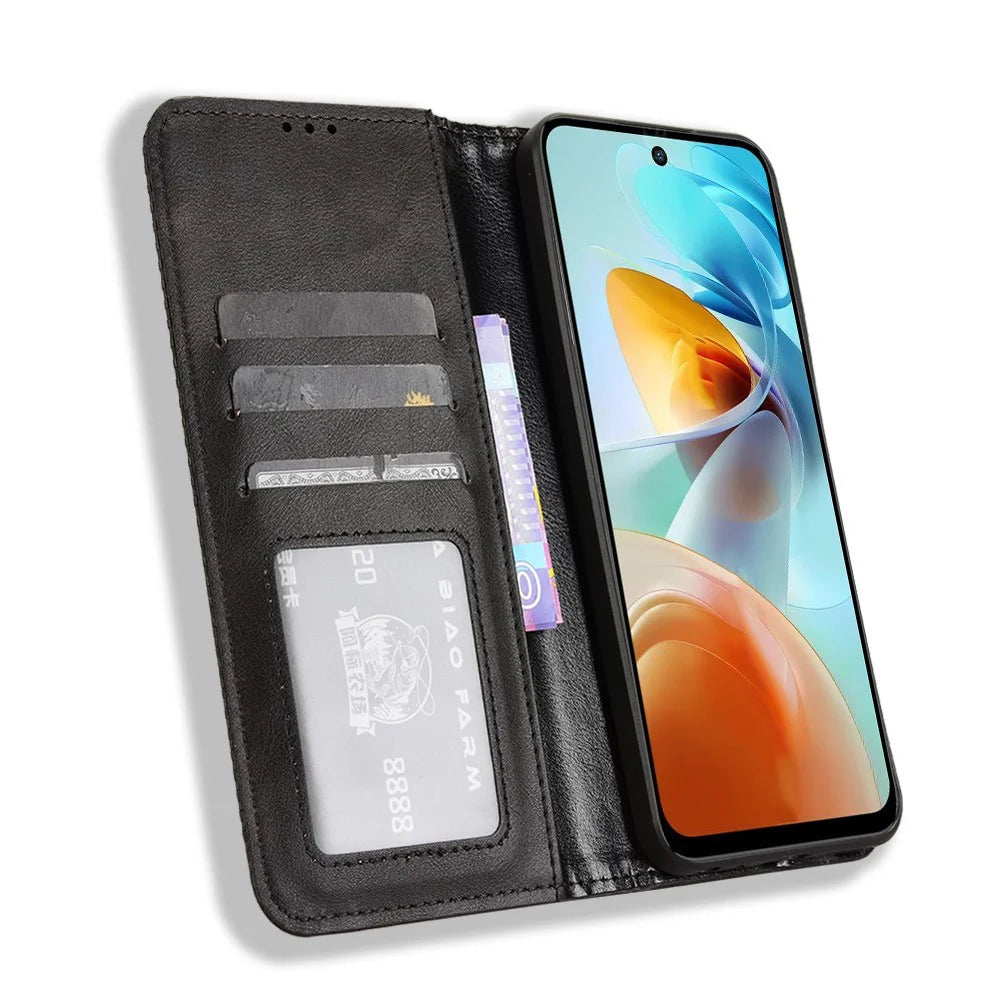 For ZTE nubia Music 2 Retro PU Leather Case Phone Wallet Stand Cover - Black - 5