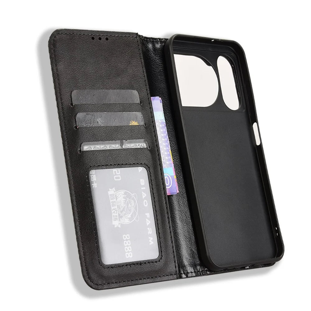 For ZTE nubia Music 2 Retro PU Leather Case Phone Wallet Stand Cover - Black - 6
