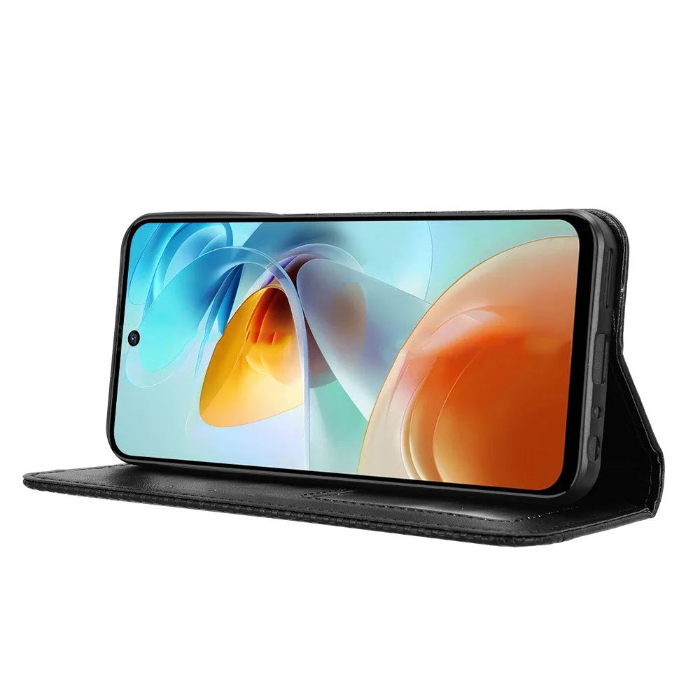 For ZTE nubia Music 2 Retro PU Leather Case Phone Wallet Stand Cover - Black - 7