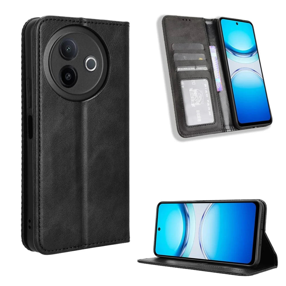 For vivo Y39 5G Retro PU Leather Case Phone Wallet Stand Cover - Black - 1
