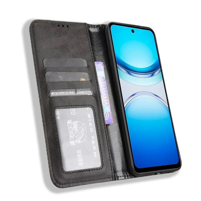 For vivo Y39 5G Retro PU Leather Case Phone Wallet Stand Cover - Black - 5