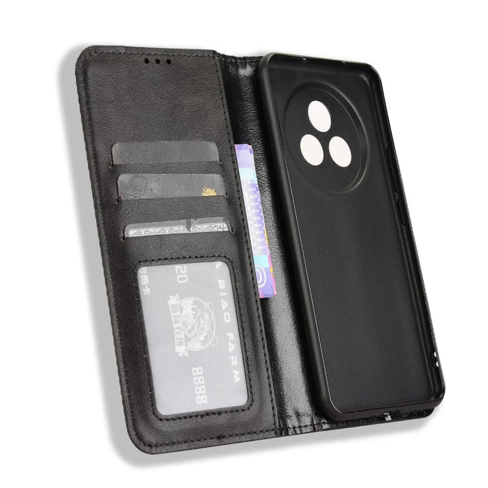 For Realme P3 Pro 5G Retro PU Leather Case Phone Wallet Stand Cover - Black - 6