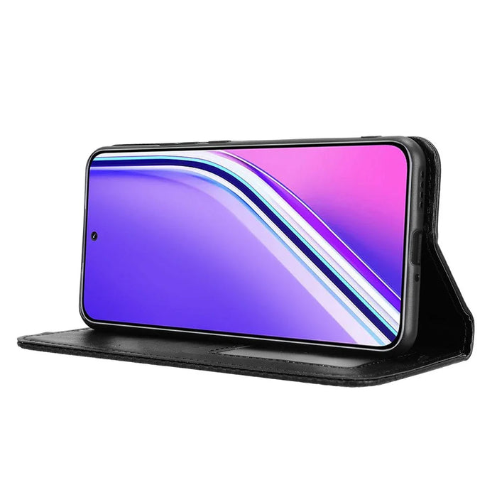 For Realme P3 Pro 5G Retro PU Leather Case Phone Wallet Stand Cover - Black - 7