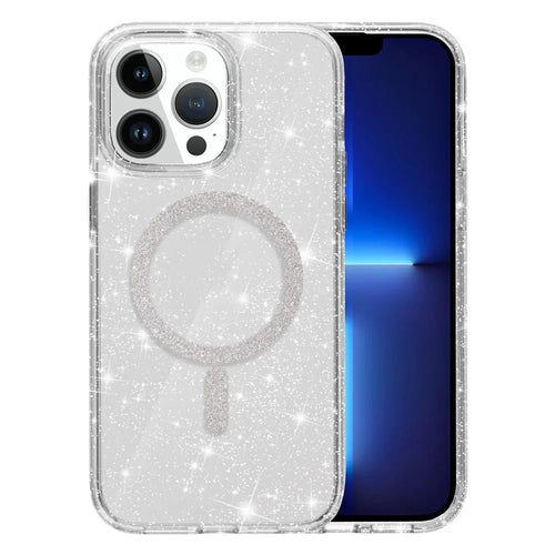 For iPhone 13 Pro Phone Case Compatible with MagSafe Glitter PC + TPU Hybrid Shockproof Cover - White - 1