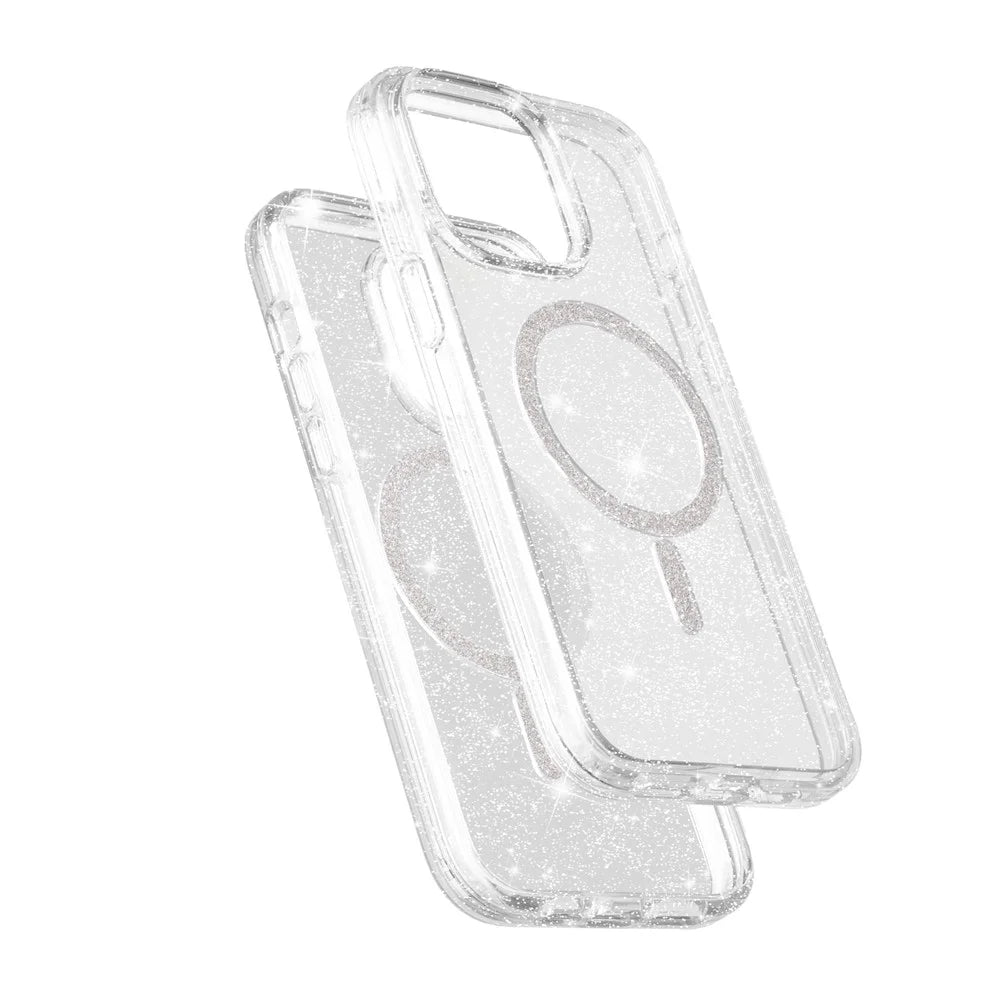 For iPhone 13 Pro Phone Case Compatible with MagSafe Glitter PC + TPU Hybrid Shockproof Cover - White - 6