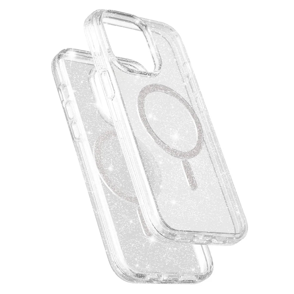 For iPhone 15 Pro Phone Case Compatible with MagSafe Glitter PC + TPU Hybrid Shockproof Cover - White - 6