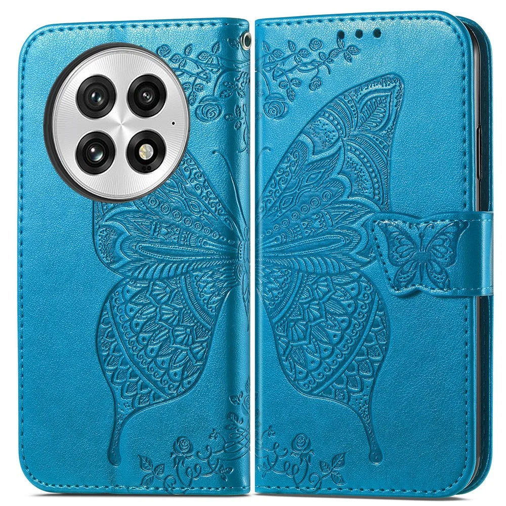 For OnePlus 13 Case with Strap Butterfly Pattern PU Leather Wallet Phone Cover - Blue - 2