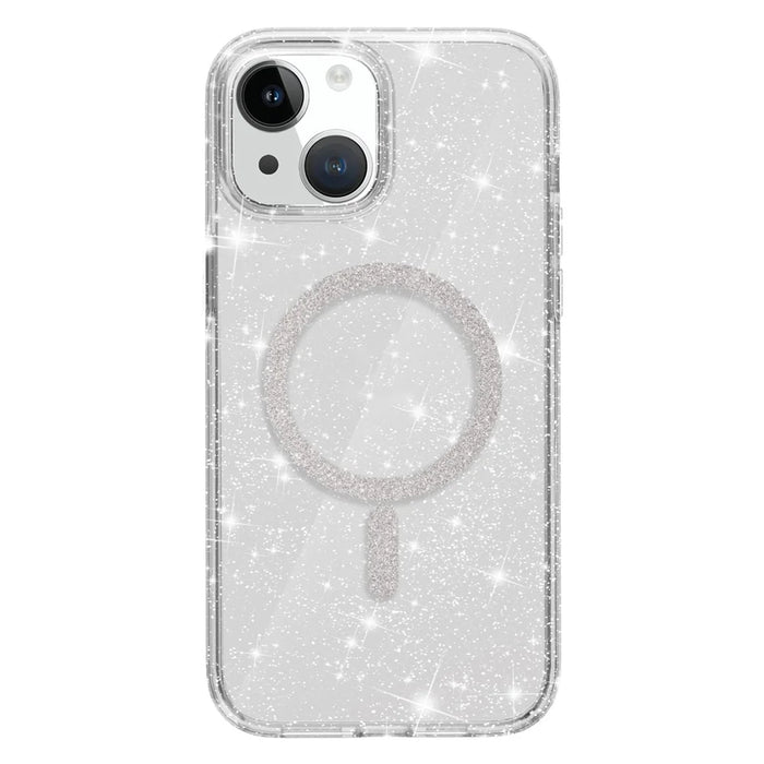 For iPhone 15 Plus / 14 Plus Phone Case Compatible with MagSafe Glitter PC + TPU Hybrid Shockproof Cover - White - 2
