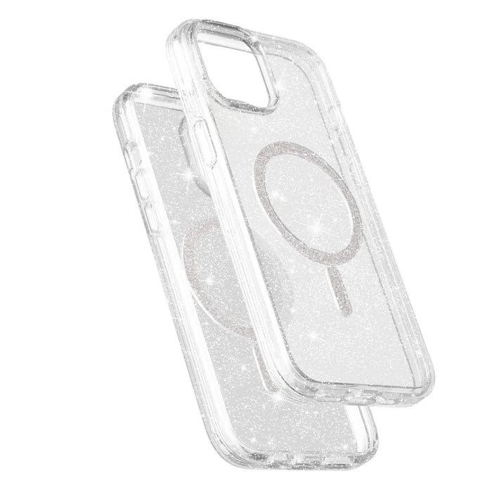 For iPhone 15 Plus / 14 Plus Phone Case Compatible with MagSafe Glitter PC + TPU Hybrid Shockproof Cover - White - 6