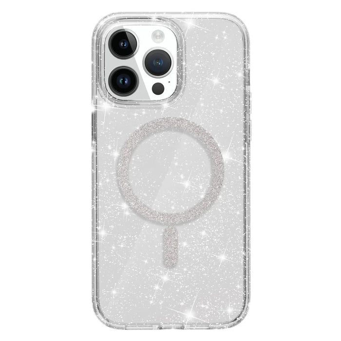 For iPhone 15 Pro Max Phone Case Compatible with MagSafe Glitter PC + TPU Hybrid Shockproof Cover - White - 2