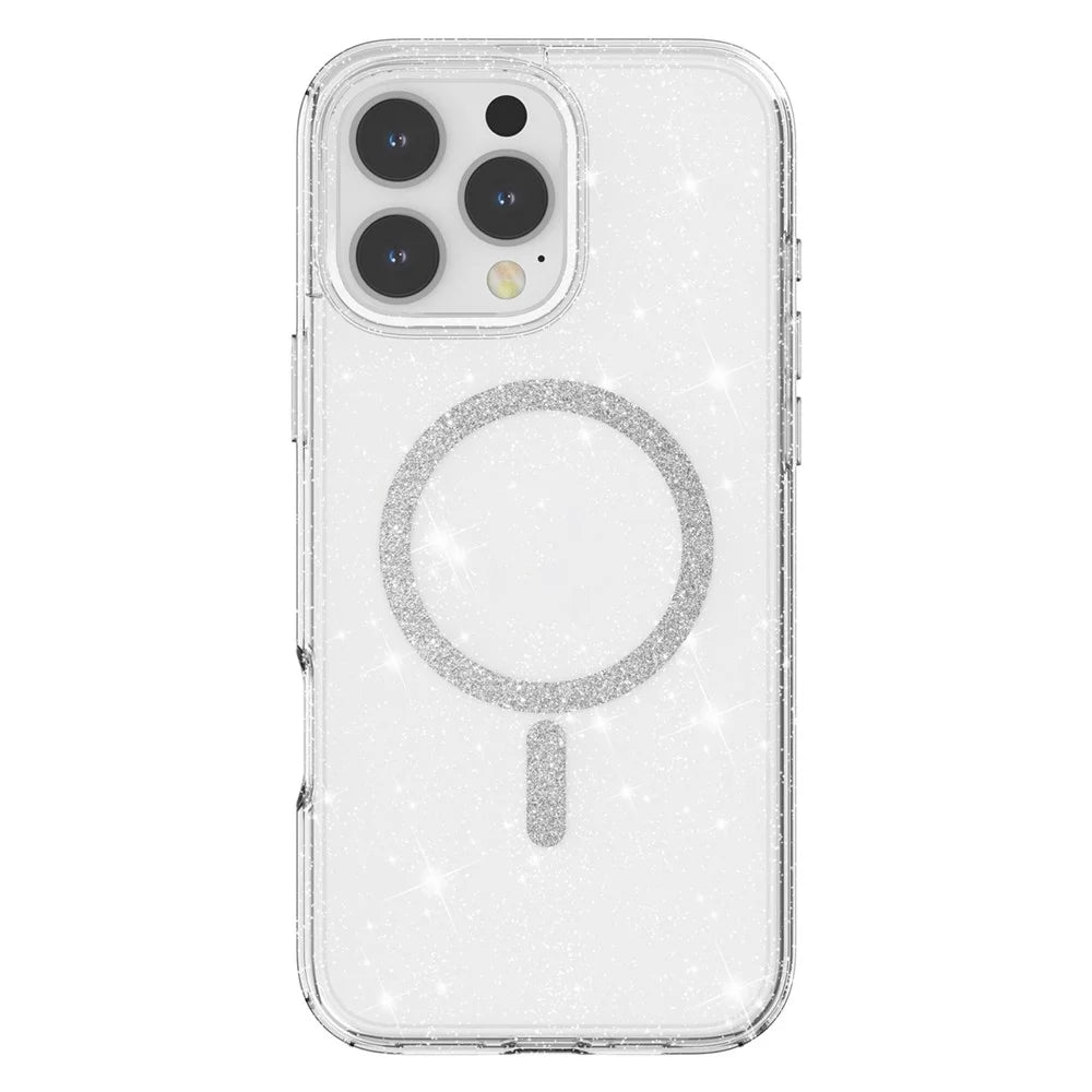 For iPhone 16 Pro Max Phone Case Compatible with MagSafe Glitter PC + TPU Hybrid Shockproof Cover - White - 2