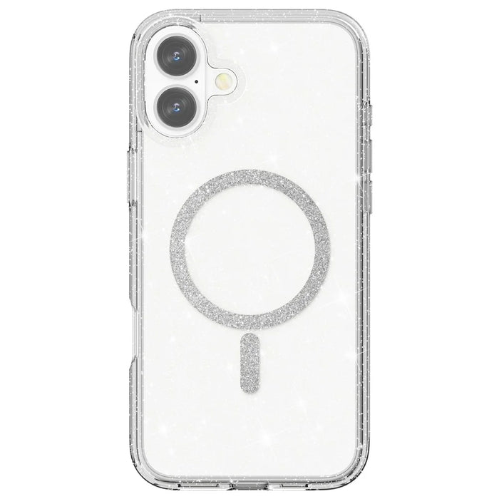 For iPhone 16 Phone Case Compatible with MagSafe Glitter PC + TPU Hybrid Shockproof Cover - White - 6