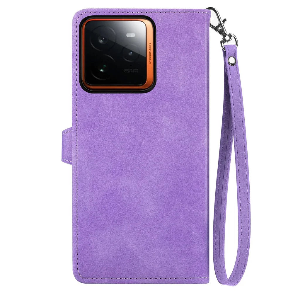 For Realme GT 7 Pro 5G Zipper Wallet Case with Strap Flower Imprint PU Leather Phone Cover - Light Purple - 3