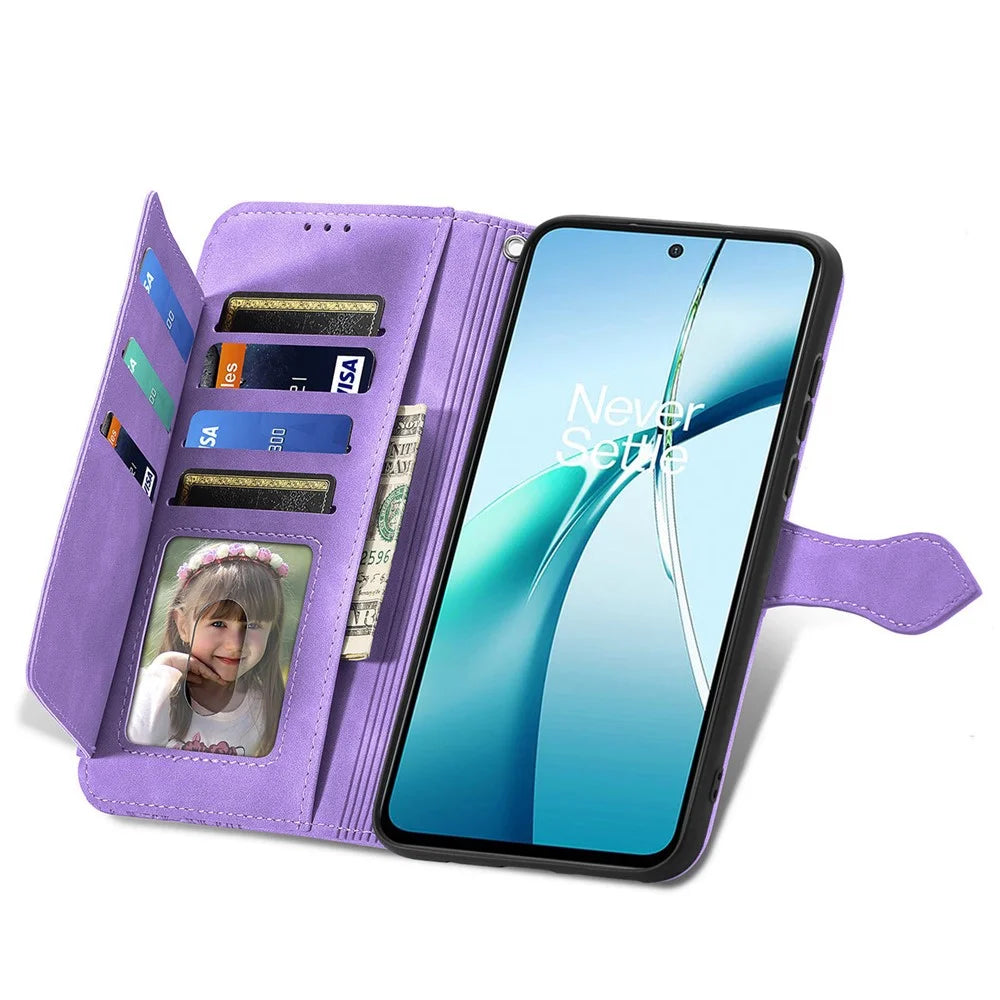 For Realme GT 7 Pro 5G Zipper Wallet Case with Strap Flower Imprint PU Leather Phone Cover - Light Purple - 4