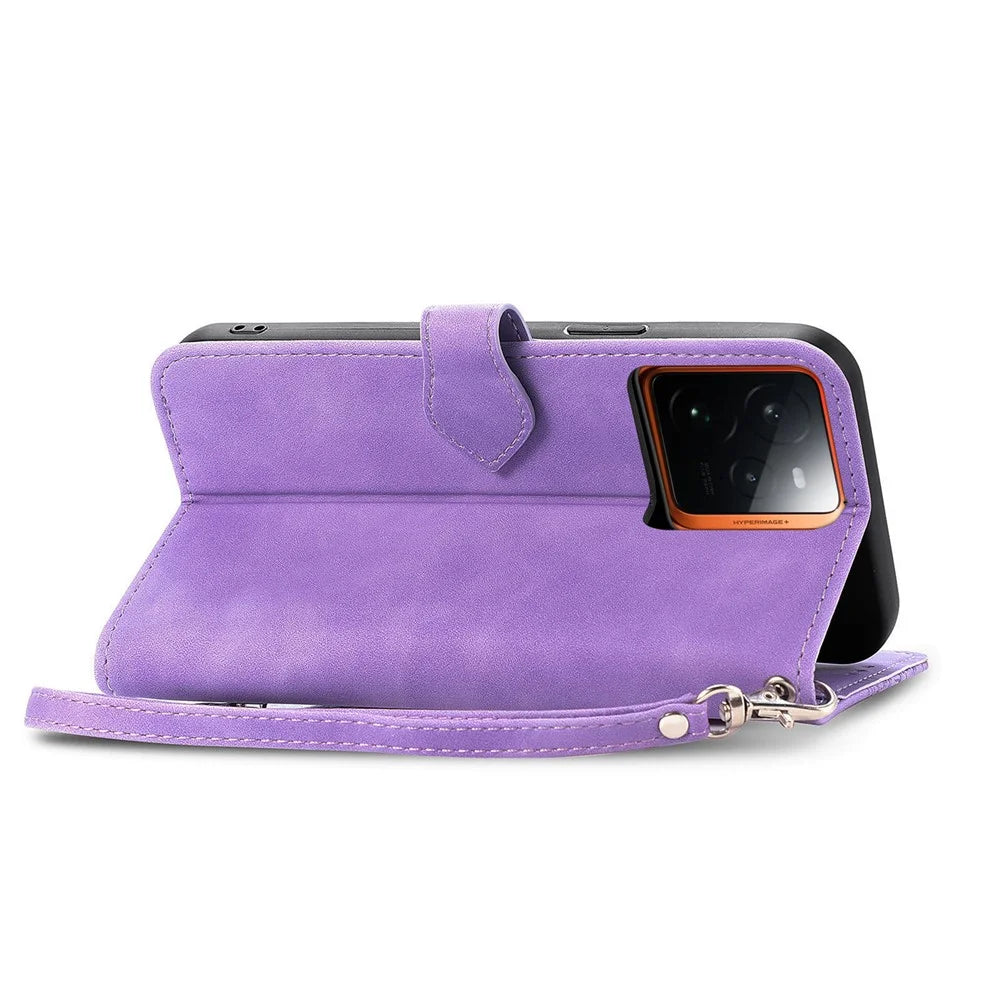 For Realme GT 7 Pro 5G Zipper Wallet Case with Strap Flower Imprint PU Leather Phone Cover - Light Purple - 5