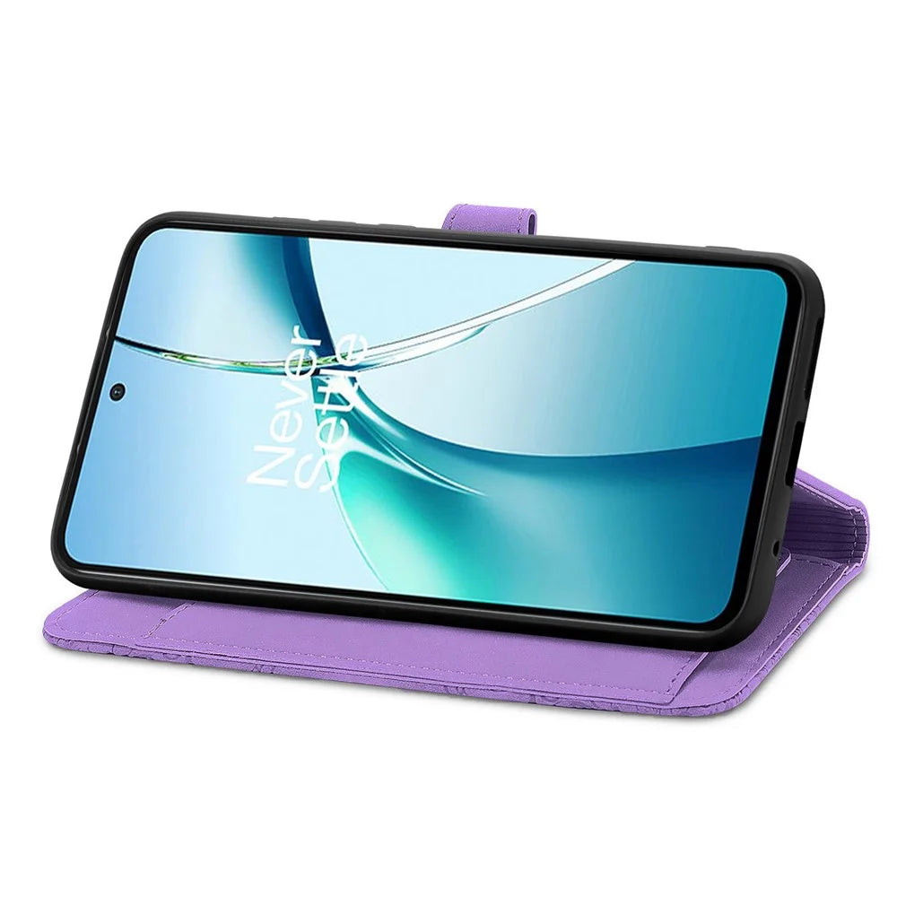For Realme GT 7 Pro 5G Zipper Wallet Case with Strap Flower Imprint PU Leather Phone Cover - Light Purple - 6