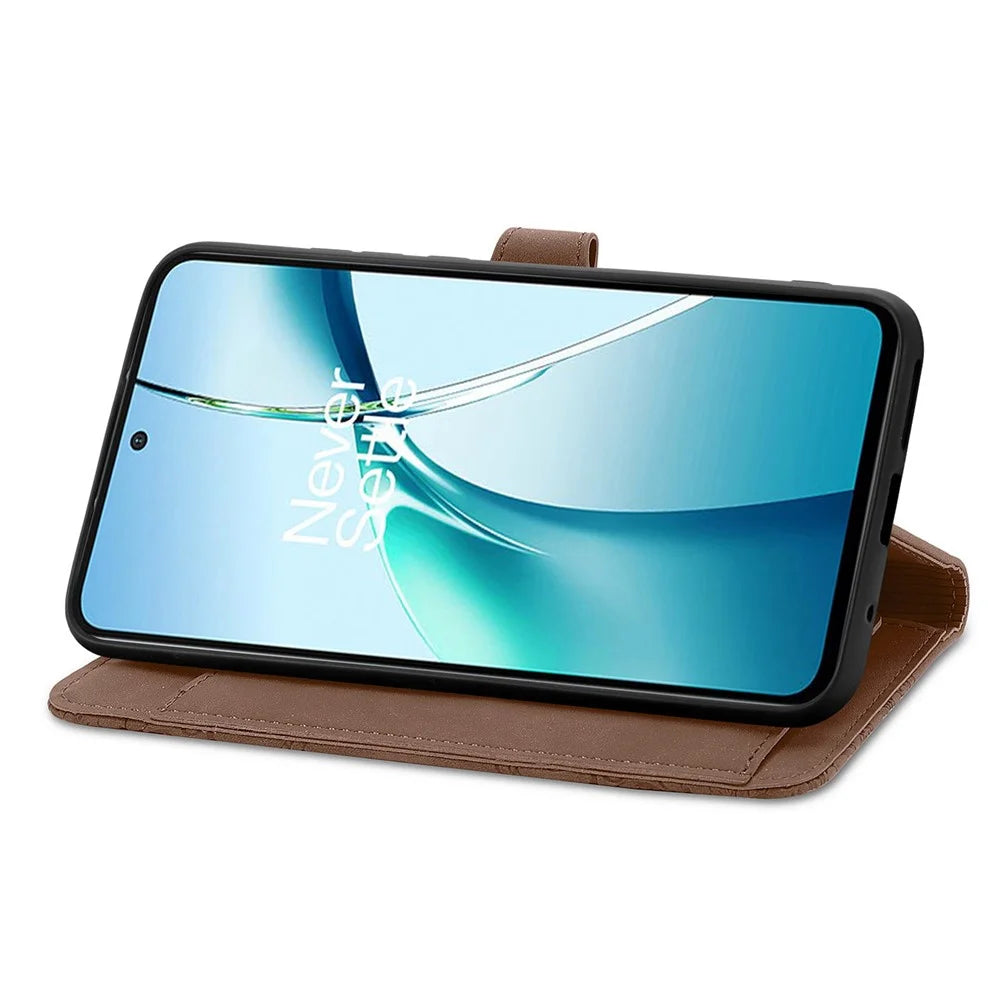 For Realme C75 4G Zipper Wallet Case with Strap Flower Imprint PU Leather Phone Cover - Brown - 5