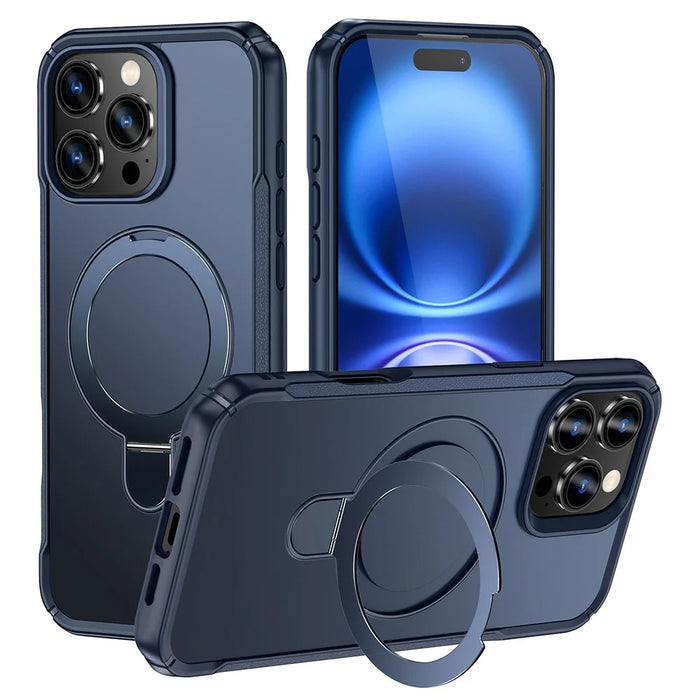 For iPhone 16 Pro Case with Magnetic Kickstand TPU + PC Anti Drop Phone Cover - Sapphire - 1