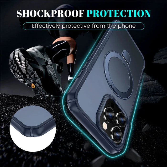 For iPhone 16 Pro Case with Magnetic Kickstand TPU + PC Anti Drop Phone Cover - Sapphire - 6