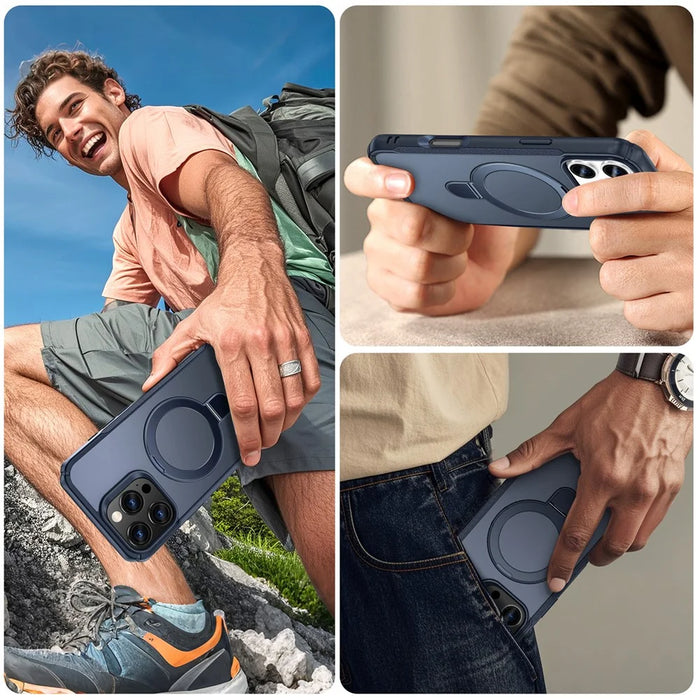 For iPhone 16 Pro Case with Magnetic Kickstand TPU + PC Anti Drop Phone Cover - Sapphire - 7
