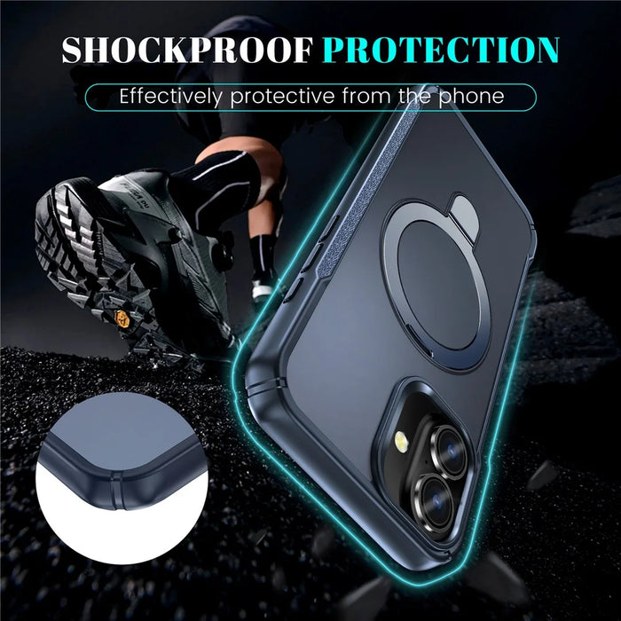 For iPhone 16 Case with Magnetic Kickstand TPU + PC Anti Drop Phone Cover - Sapphire - 6