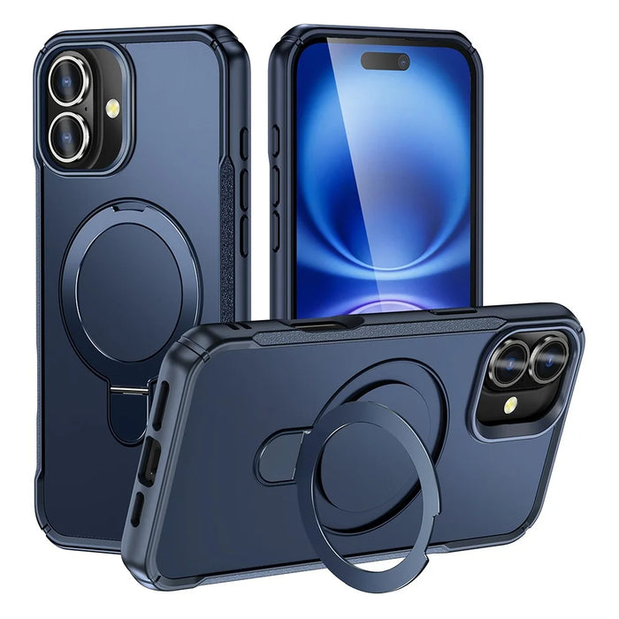 For iPhone 16 Plus Case with Magnetic Kickstand TPU + PC Anti Drop Phone Cover - Sapphire - 1
