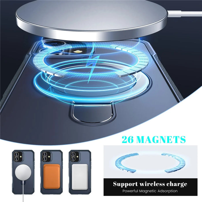 For iPhone 16 Plus Case with Magnetic Kickstand TPU + PC Anti Drop Phone Cover - Sapphire - 3