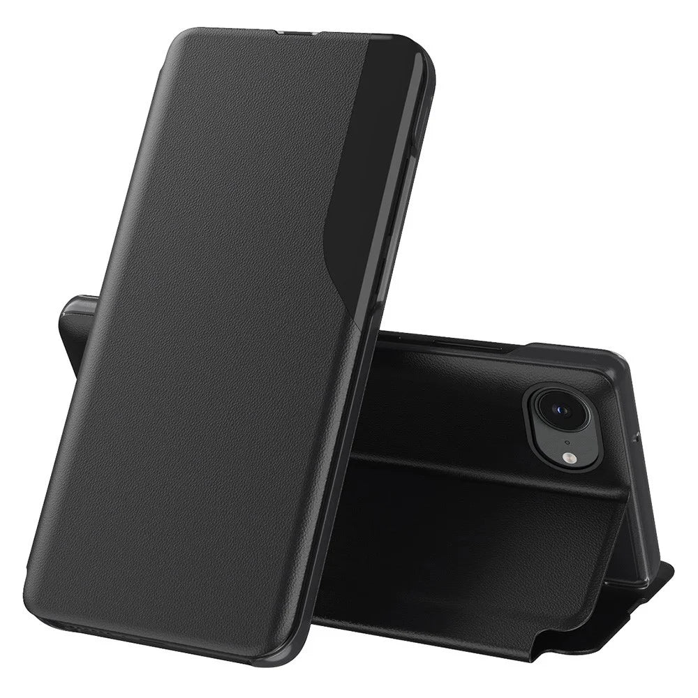 For iPhone 17e / 16e Phone Case Folio Flip PU Leather Stand Cover - Black - 1