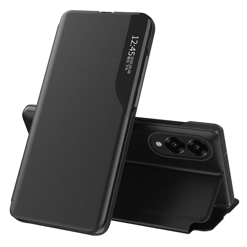 For Samsung Galaxy S25 Edge Case Stand View Window Leather Phone Cover - Black - 1