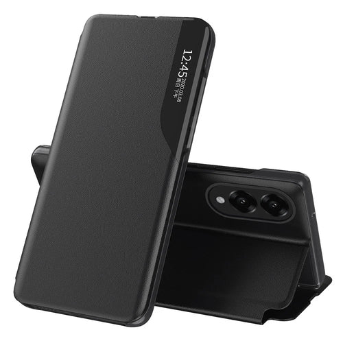 For Samsung Galaxy S25 Edge Case Stand View Window Leather Phone Cover - Black - 1