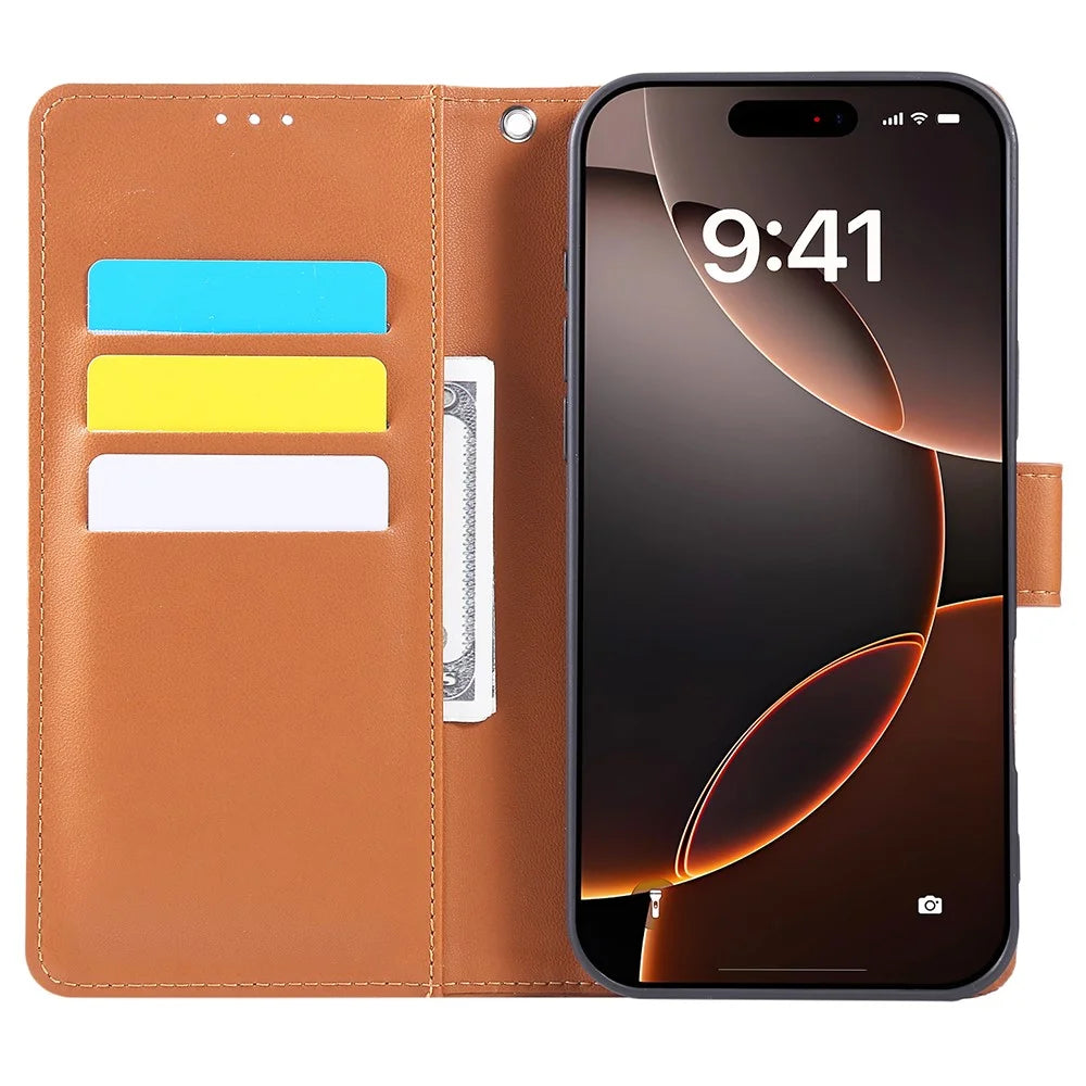 For iPhone 16 Pro Max Case Rose Flower Wallet PU Leather Phone Cover with 3 Card Slots - Brown - 2