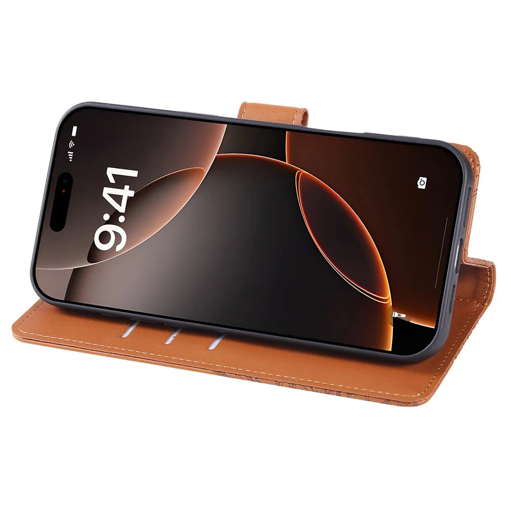 For iPhone 16 Pro Max Case Rose Flower Wallet PU Leather Phone Cover with 3 Card Slots - Brown - 3