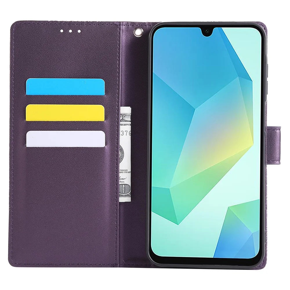 For Samsung Galaxy A16 4G / 5G Case Rose Flower Wallet PU Leather Phone Cover with 3 Card Slots - Dark Purple - 2