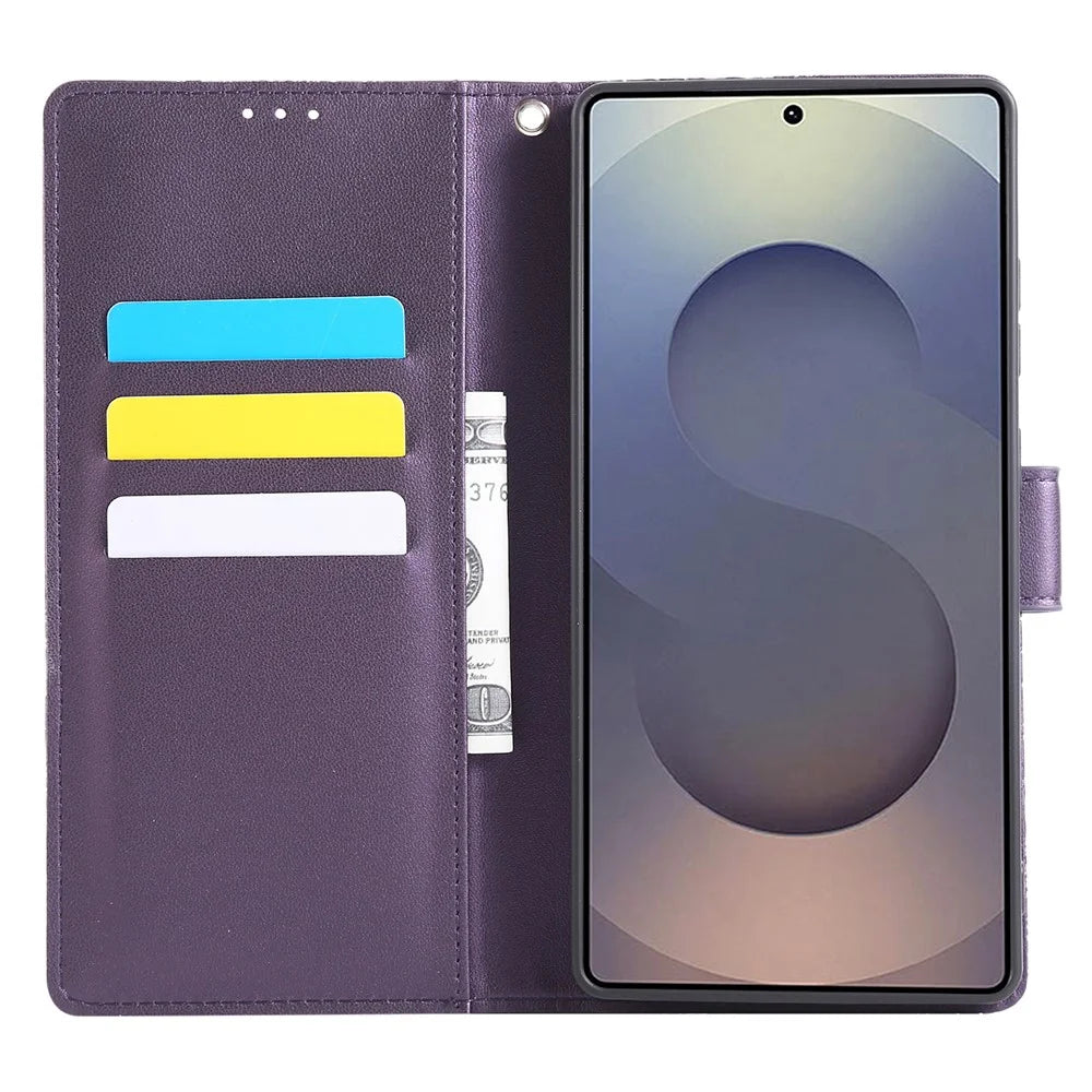 For Samsung Galaxy S25 Ultra Case Rose Flower Wallet PU Leather Phone Cover with 3 Card Slots - Dark Purple - 2