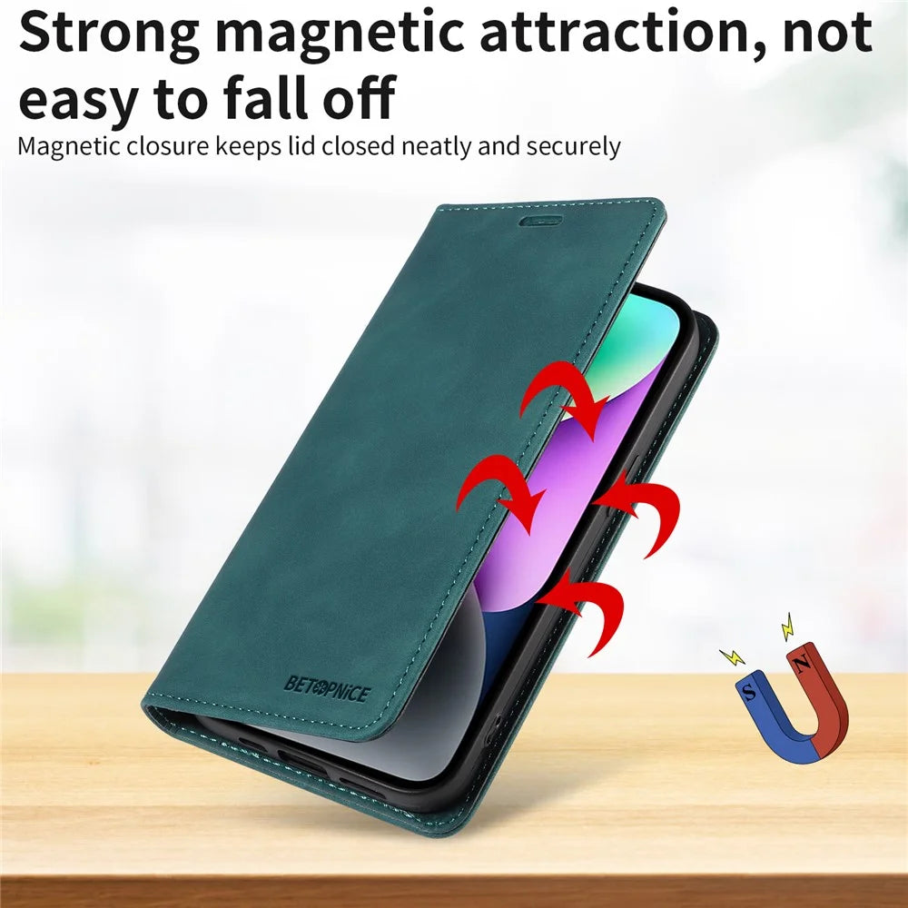 BETOPNICE 003 For vivo Y29s 5G  /  Y04 4G Case Magnetic Closure RFID Blocking Wallet Stand Leather Phone Cover - Green - 5