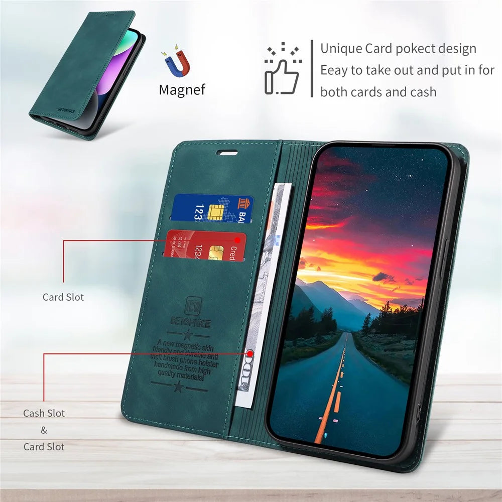 BETOPNICE 003 For vivo Y29s 5G  /  Y04 4G Case Magnetic Closure RFID Blocking Wallet Stand Leather Phone Cover - Green - 6