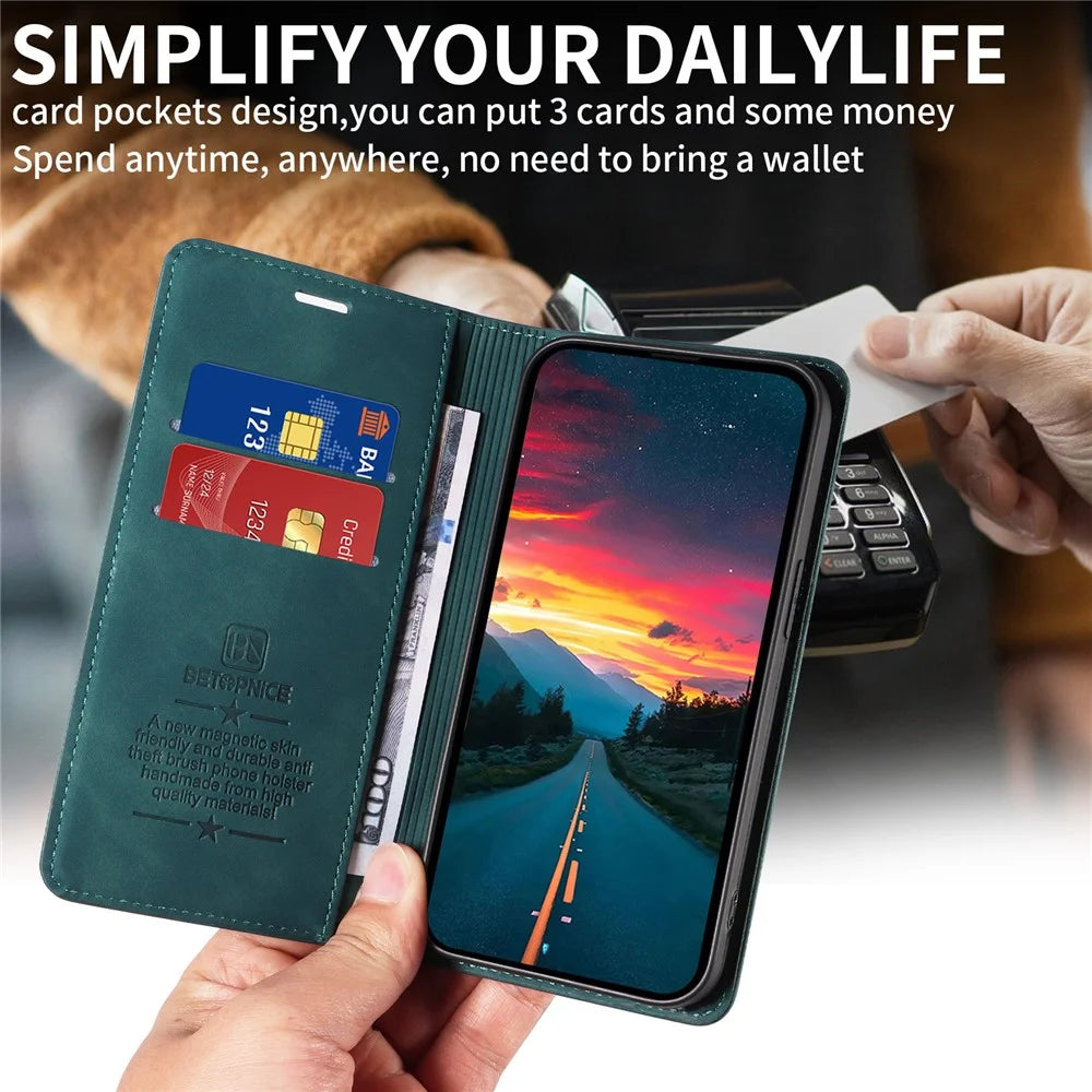 BETOPNICE 003 For vivo Y29s 5G  /  Y04 4G Case Magnetic Closure RFID Blocking Wallet Stand Leather Phone Cover - Green - 7